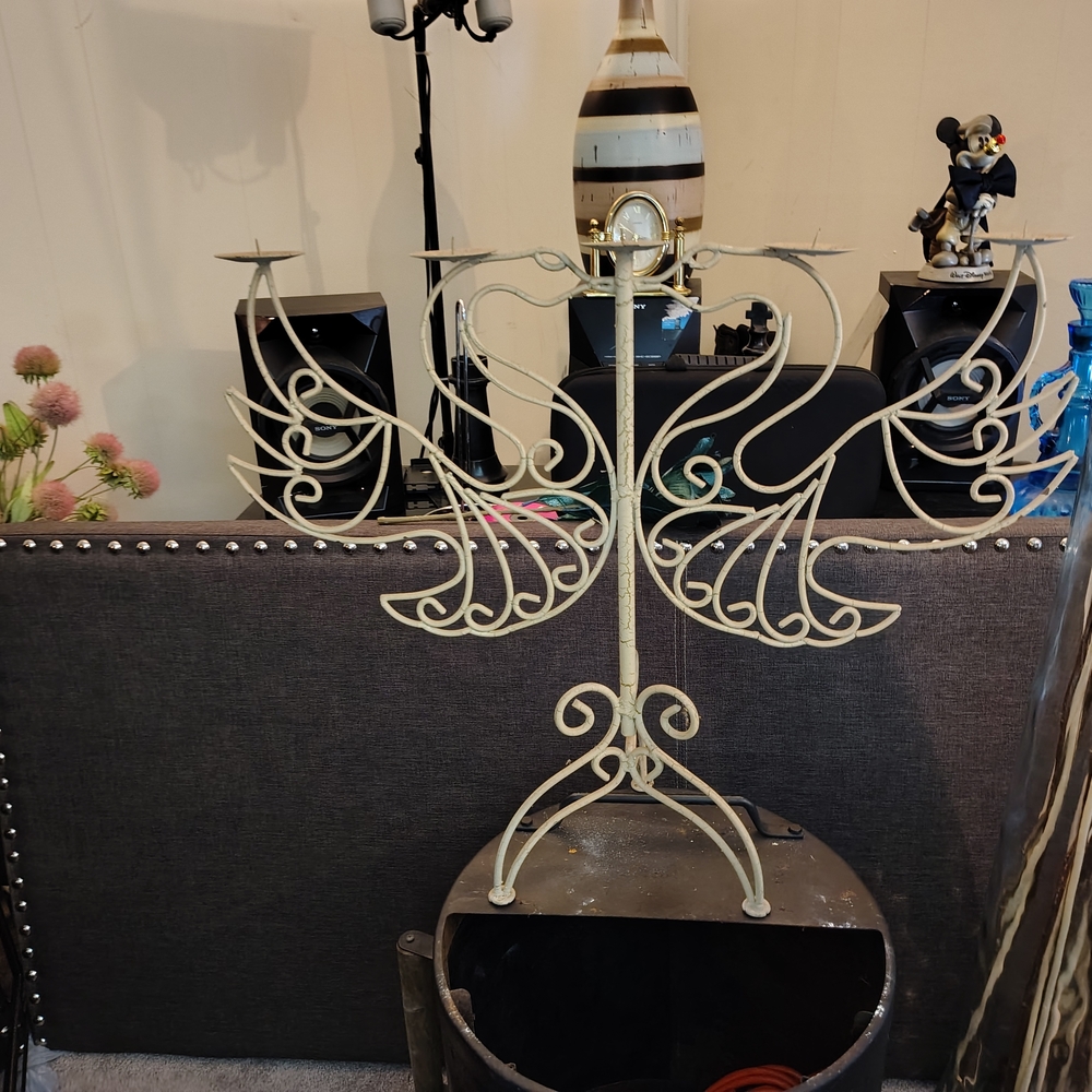 Elegant Cream Metal Scrollwork Stand